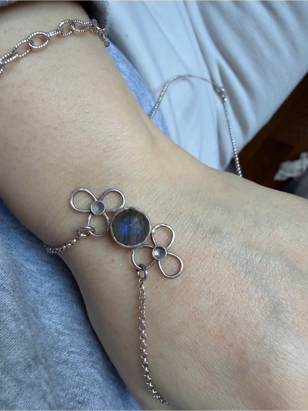 925 Sterling Silver Labradorite Flower Necklace